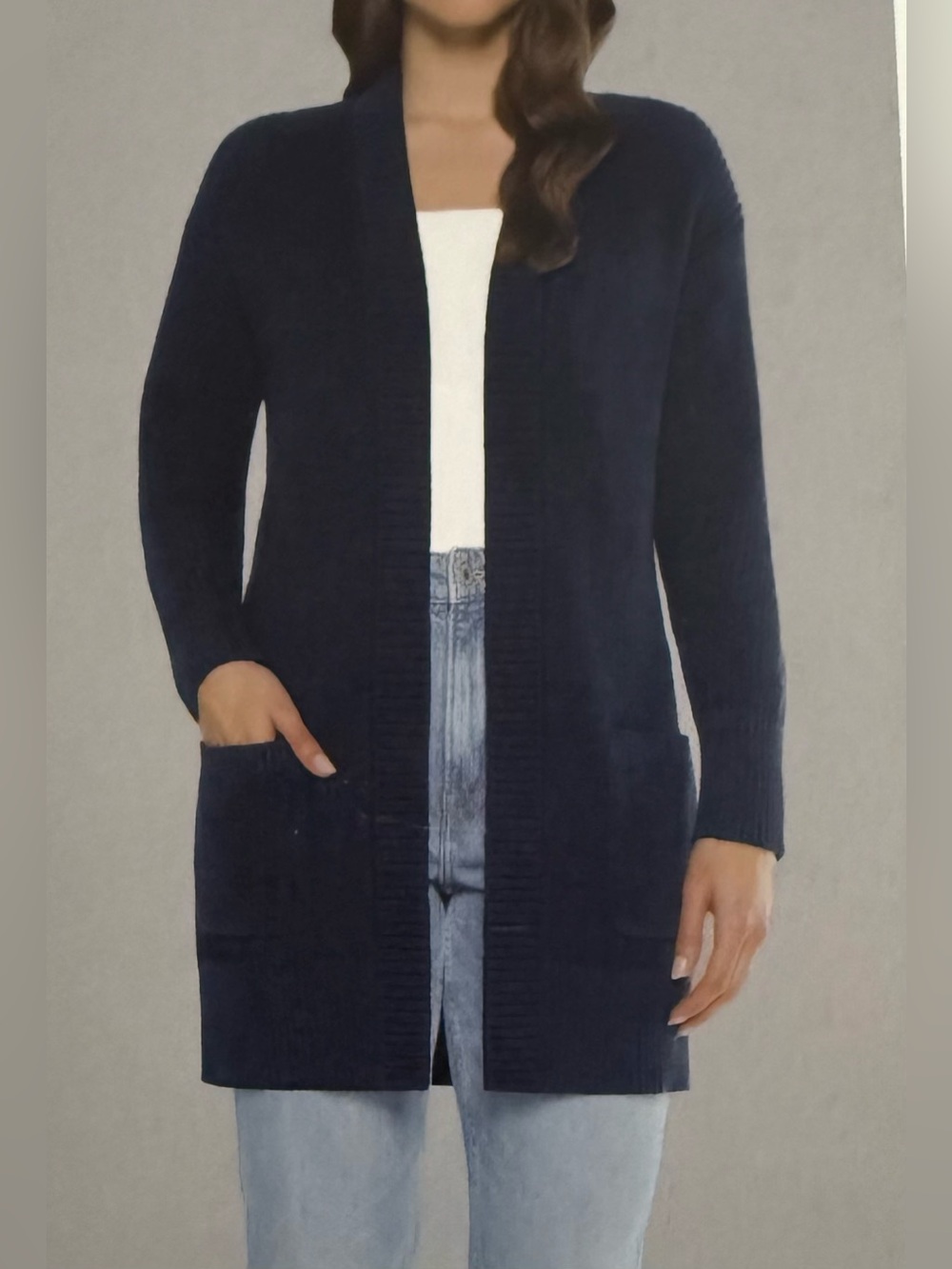 Classic Open-Front Navy Women's Cardigan Sweater